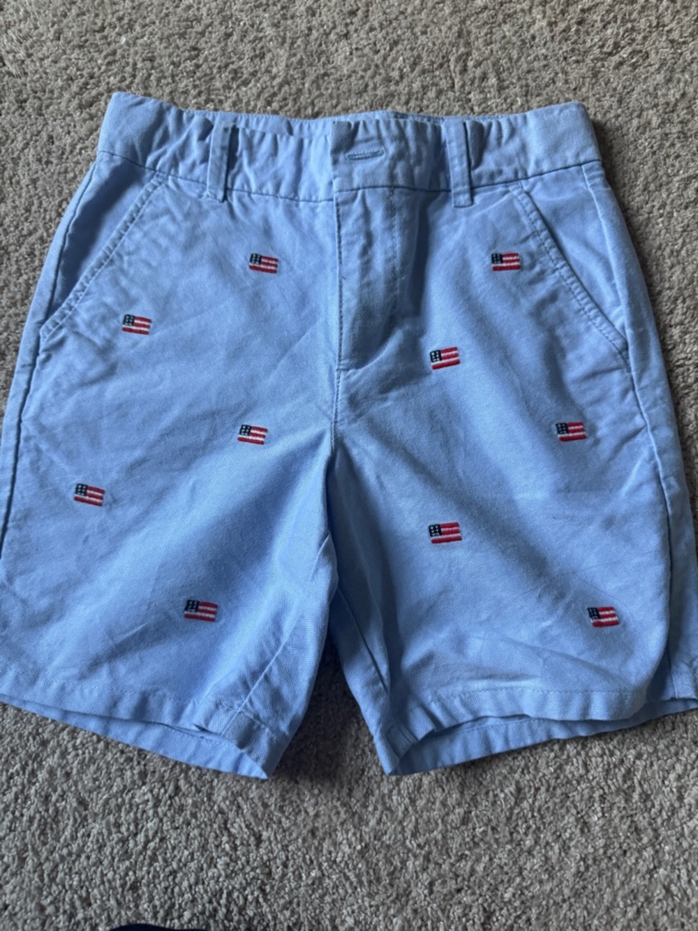 Janie and Jack Light Blue Embroidered Flag Kids Shorts
